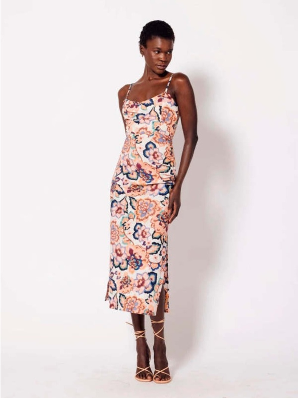 Cleobella Peach Floral Slip Midi Dress